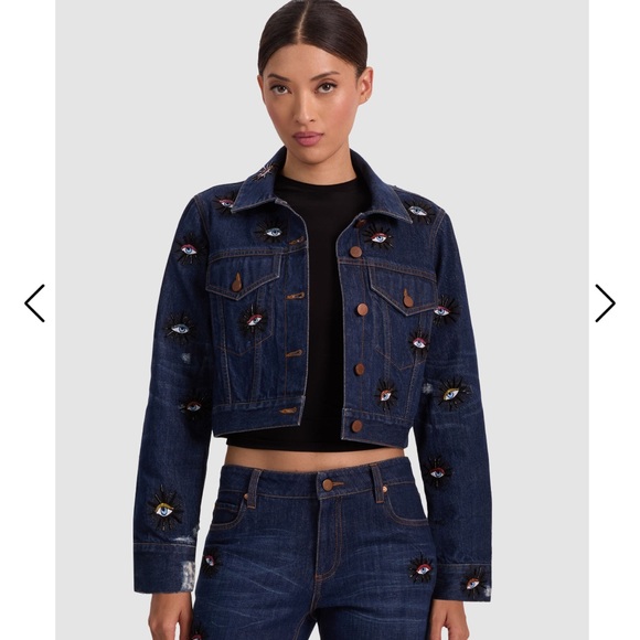 👁✨ Alice + Olivia Embellished Eye Cropped Denim Jacket NWOT✨👁 - Picture 2 of 10